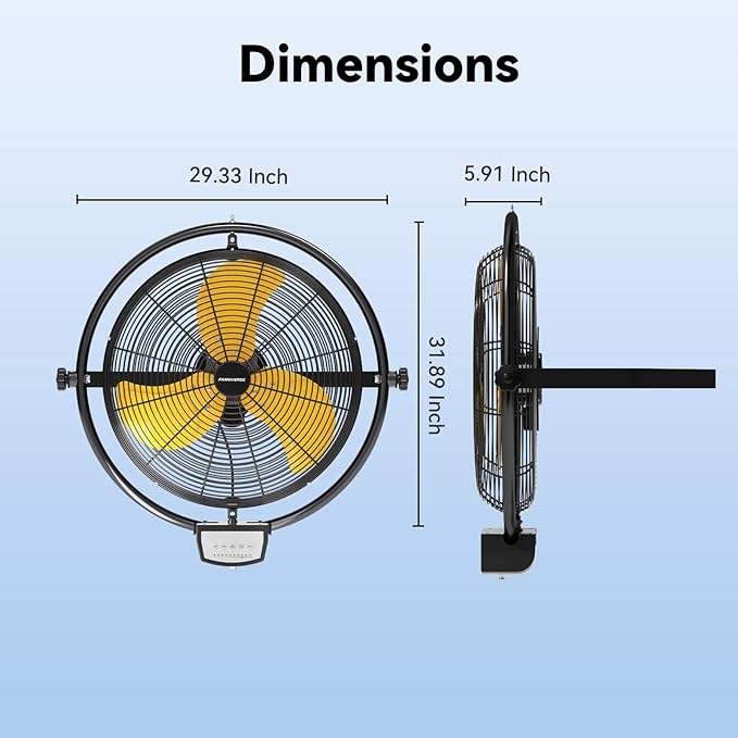 20 Inch 5200 CFM Wall Metal Fan Pro Series Remote Control, High Velocity Wall Mount Fans for Commercial, Residential, Warehouse, Covered Patio, Shop, Garage, Barn 3 Speed UL Safety Listed-PurrikoPets