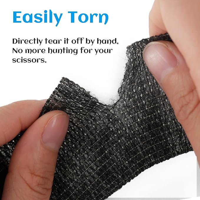 24 Rolls Black Elastic Self Adhesive Bandage Wrap, Breathable Flexible Fabric Non Woven Cohesive Bandage, Ankle Sprains Swelling Medical First Aid Sports Athletic Tape, Dogs Pet Vet Wrap 2 in-PurrikoPets