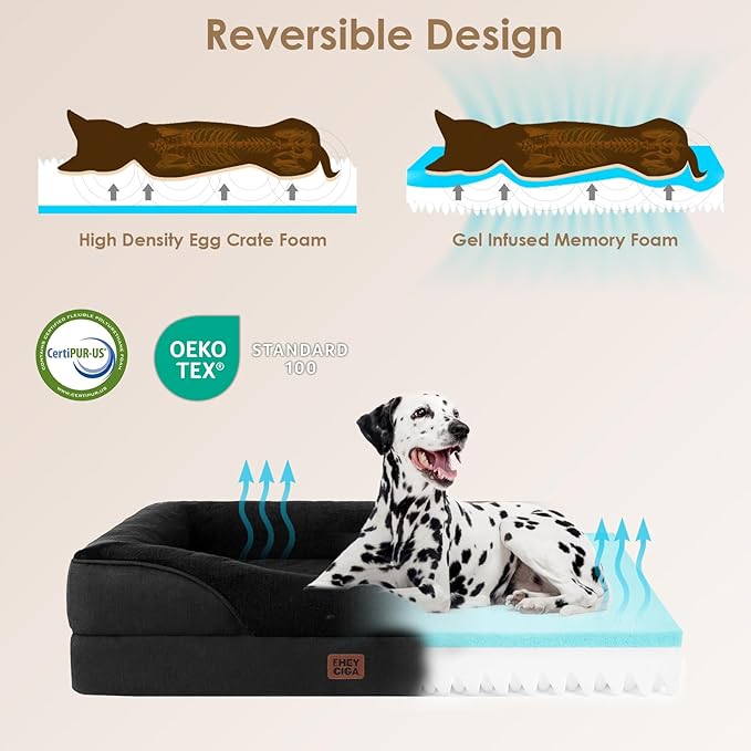EHEYCIGA Memory Foam XXL Dog Bed for XLarge Sized, Extra Large Orthopedic Dog Sofa with Sides and Waterproof Liner, Washable Bolster Pet Couch with Removable Cover, 52x41x8 Inch, Black-PurrikoPets