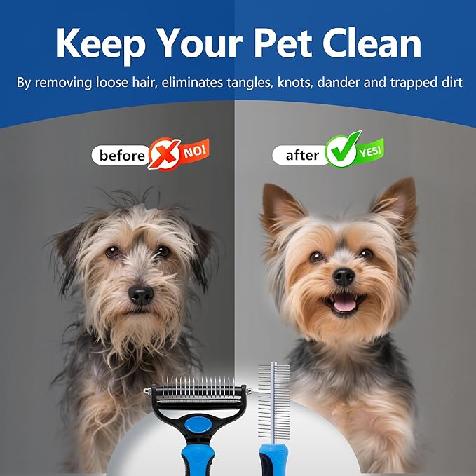 2-in-1 Shedding Brush and Detangling Comb Combo,Small Dog Stripping Brush, Dog and Cat Grooming Comb, 17 Stainless Steel Teeth Remove Tangled Hair, Pet Grooming Tools-Small-PurrikoPets