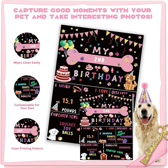 Dog Party Supplies Decorations - Cute Bandana, Let's Pawty Banner, Cake Topper, Hat, Pink Bowtie, Tutu Skirt, Paw Balloon for Birthday Celebration-PurrikoPets