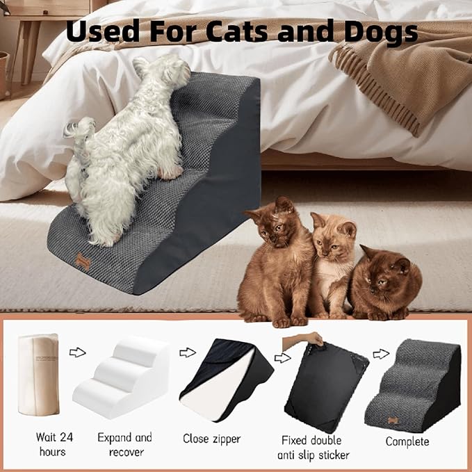 4-Step Dog Stairs for High Beds 18-24 Inch Pet Steps 2 3 4 5 Tier Ladder Non-Slip Sturdy Ramp Small Medium Large Dog Steps to Couch Bed Old Dogs Balanced Pet Stairs for Getting on Bed-PurrikoPets