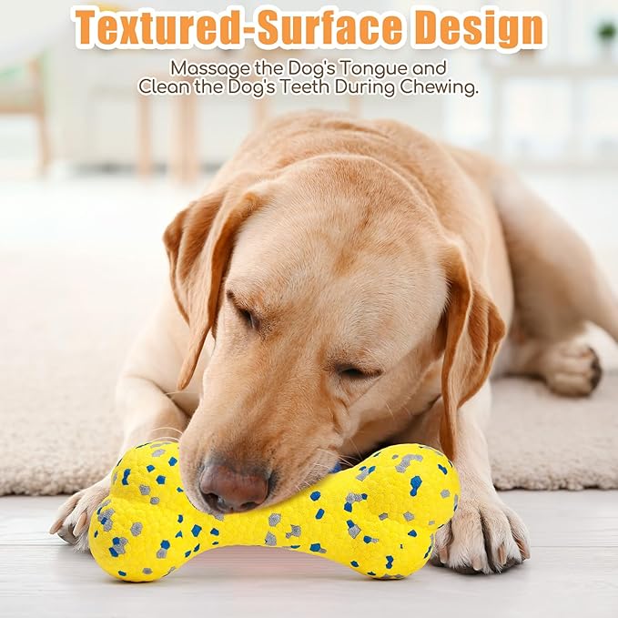 2Pcs Upgrade Bone Dog Balls+Rugby Dogs Toys for Aggressive Chewers, Indestructible Tennis Balls for Dogs (Yellow)-PurrikoPets