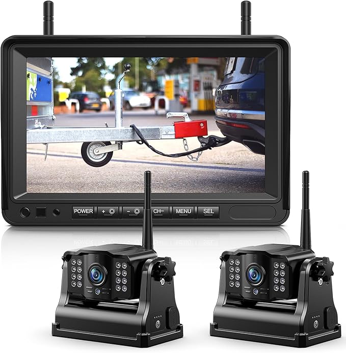 eRapta Magnetic Wireless Backup Camera Kit with HD1080P 7” DVR Monitor, Dual RV/Trailer/Truck/Tractor Cameras Wireless System, No Wiring, 9600mAh Rechargeable Battery, IR Night Vision-ACT702-PurrikoPets