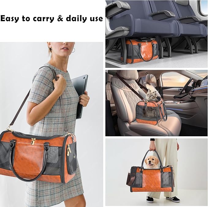 Dog Soft-Sided Carriers Pet Carrier for Small Dogs Cats, Fashion PU Leather Small Dog Carrier Pet Purse, Airline Approved Travel Pet Carrier for Puppy Kitten Small Animals-PurrikoPets
