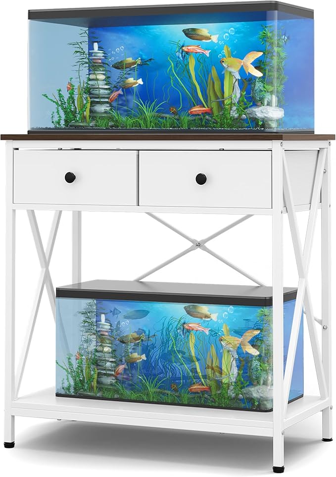 Fish Tank Stand 29 Gallon: Sturdy Aquarium Stand with Accessories Storage - Metal Fish Tank Table for 20-29 Gallon Reptile Breeder Turtle Terrarium - 30.7"x16.5" Weight Capacity 330 lbs-PurrikoPets