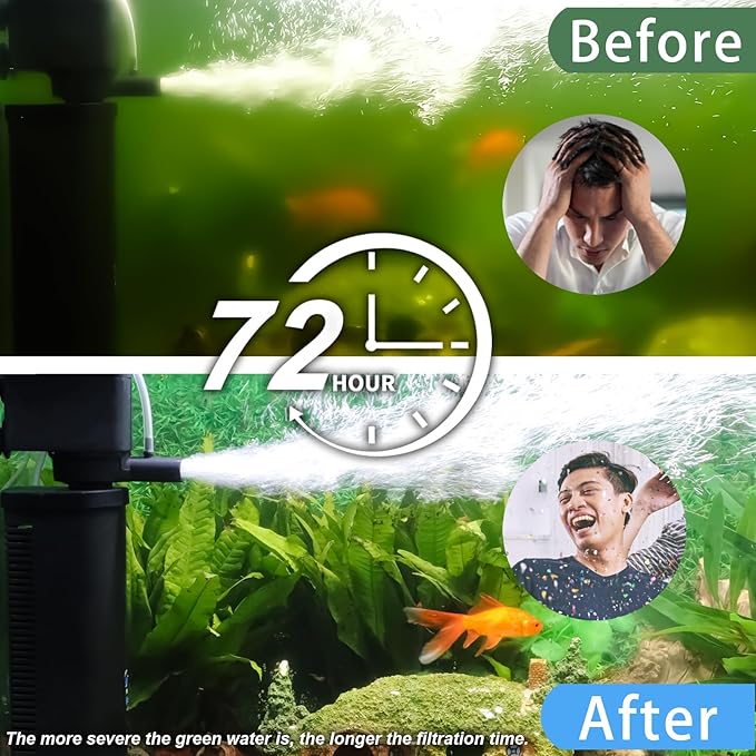 600GPH UV Aquarium Filter for 75-300 Gal Tank, Large Fish Turtle Tank Green Water Clean Machine Submersible Canister Filter Powerful Pump Pond Filter for Saltwater Freshwater Crystal Green Killing-PurrikoPets