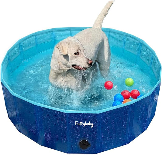 Furrybaby Foldable Dog Pool, Small Dog Swimming Pool for Dogs, Collapsible Hard Plastic Doggie Pool, Portable Bath Tub for Pets Dogs and Cats, Navy 32''-PurrikoPets