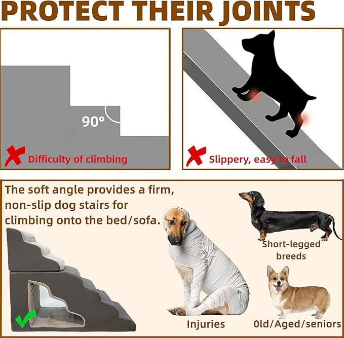 dog stairs for small dogs to 30 inches high beds, 6 step dog ramp stair for 18-36 inches couch-bed,pet stairs for small old meduim large dogs cats,Non-Slip balanced 6 tiers ladder,75 pounds Studry 33D-PurrikoPets