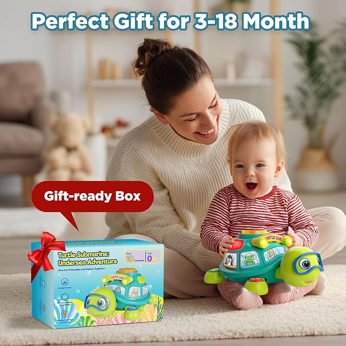Educational Baby Toys 6-12 Month, Musical Crawling Turtle, Infant Toys for 6 7 8 9 10 Month Old Boy Girl, Christmas Bilingual Baby Gifts for 3-6-9-12 Months-PurrikoPets