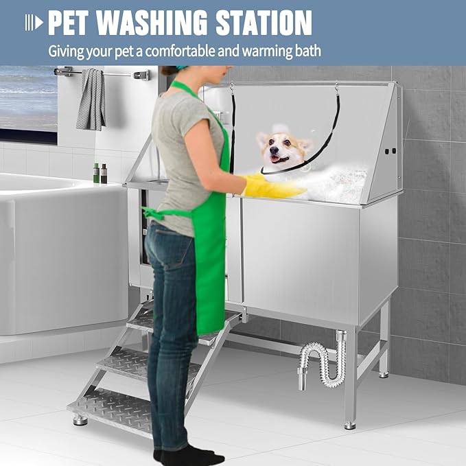50" Dog Bathing Station for Large Dogs, Stainless Steel Dog Pet Washing Station, Professional Dog Grooming Tub, Pet Wash Bath Station (50" Left Door)-PurrikoPets