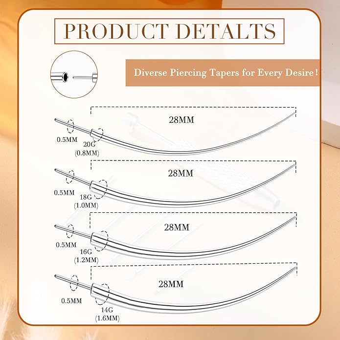 Piercing Taper Ball Grabber Tool for Changing Jewelry - 14G 16G 18G 20G Stainless Steel Flat Back Earrings Applicator Tool Threadless Insertion Pin Thread Body Piercing Kit for Ear Nose Lip