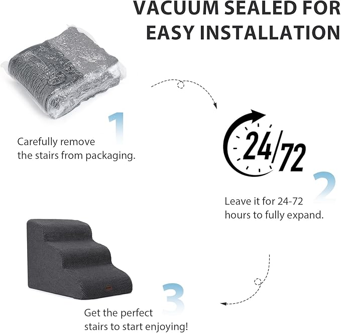 Dog Stairs for High Beds with Tunnel, 5-Step Dog Steps for Small Dogs and Cats, Foldable Pet Stairs for High Bed Climbing, Non-Slip Balanced Pet Step Indoor, Dark Grey-PurrikoPets