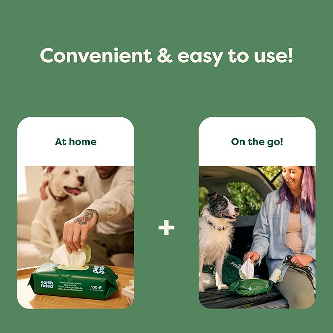 Earth Rated Pet Wipes for Dogs and Cats, Hypoallergenic, 3-in-1 Cleaning, Deodorizing and Hydrating, for Grooming Paws, Body and Butt, New White Tea and Basil Scent, 400 Count-PurrikoPets