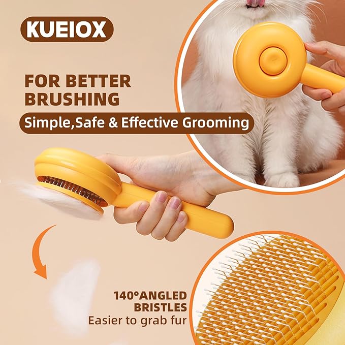 Dog Grooming Brush Set, 7 PCS Self-Cleaning Deshedding Hair Brushes for Short Long Haired Dogs Cats, Includes Scrubber Shower Wash Brush, Dematting Comb, Scissor - Yellow-PurrikoPets