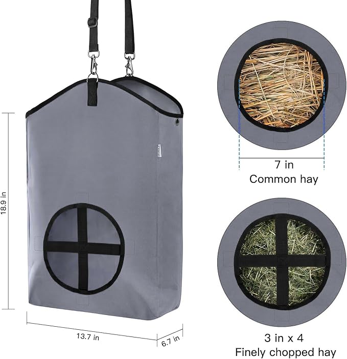 3 Packs Goat Hay Feeder,Hay Bags for Goats,Horses,Sheep,Premium 600D Oxford Cloth,with Metal Fastener and Adjustable Open Feed Hole for Slow Feeding. (1 Black+2Grey)-PurrikoPets