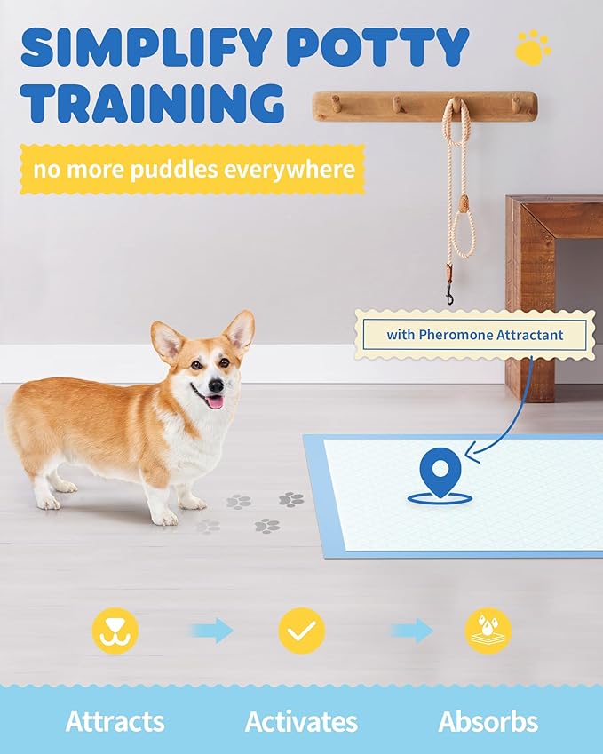 150-Pack Large Puppy Pads - 22'' x 22'' Pee Pads for Dogs Potty Training with Leak-Proof Quick-Dry Design, 6-Layer Dog Pads Large, Blue-PurrikoPets