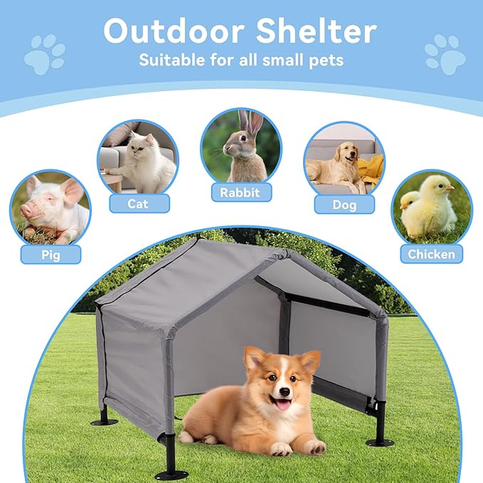 Dog Shade Shelter Outdoor Tent for Small Medium Dogs, Waterproof Sun Protection Pet House for Dogs, Small Animals and Livestock, Pet Canopy with Upgraded Doors and Ground Nails-PurrikoPets
