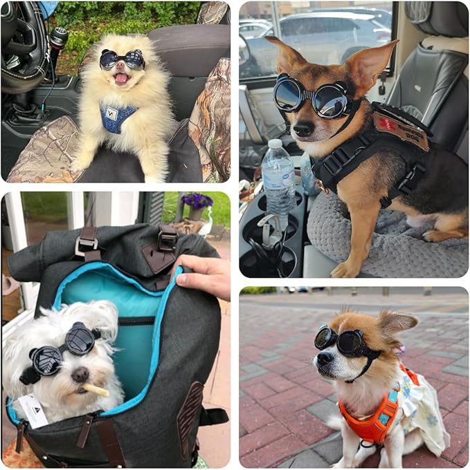 Dog Goggles for Small Breed UV/Wind/Dust Protection Puppy Sunglasses with Adjustable Strap - Black-PurrikoPets