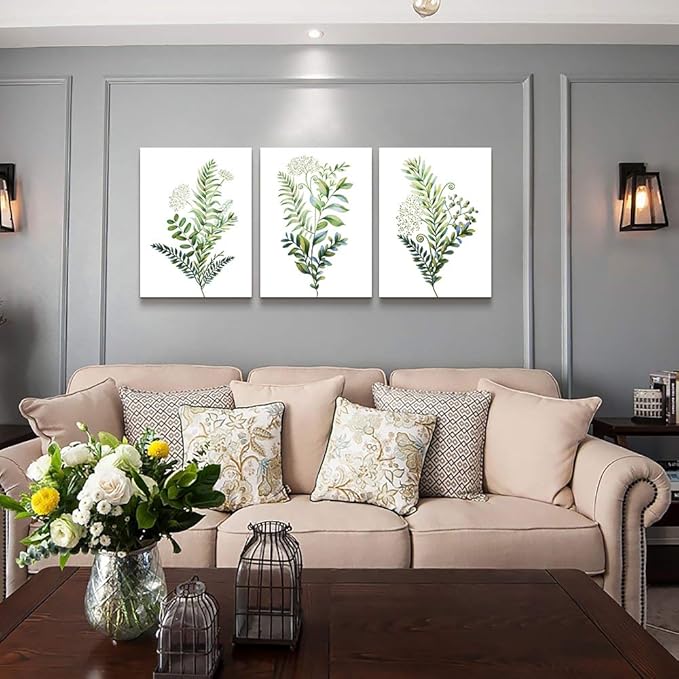 3 Pieces Framed Wall Art for Living Room Bathroom Wall Decorations Kitchen Wall decor Canvas Print decor modern Simple Bedroom Home Decoration Green leaves Poster wall paintings-PurrikoPets