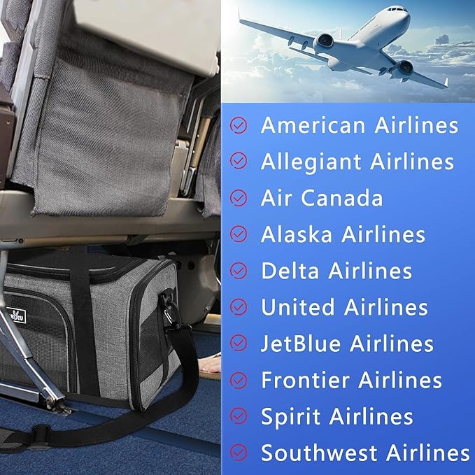 Airline Approved Pet Carrier, Collapsible Cat Carrier, Expandable Dog Carrier, 900D High Density Oxford Cloth, Wear-Resisting, Anti Tearing, Safety Lock Zipper, Reflective Tape-PurrikoPets