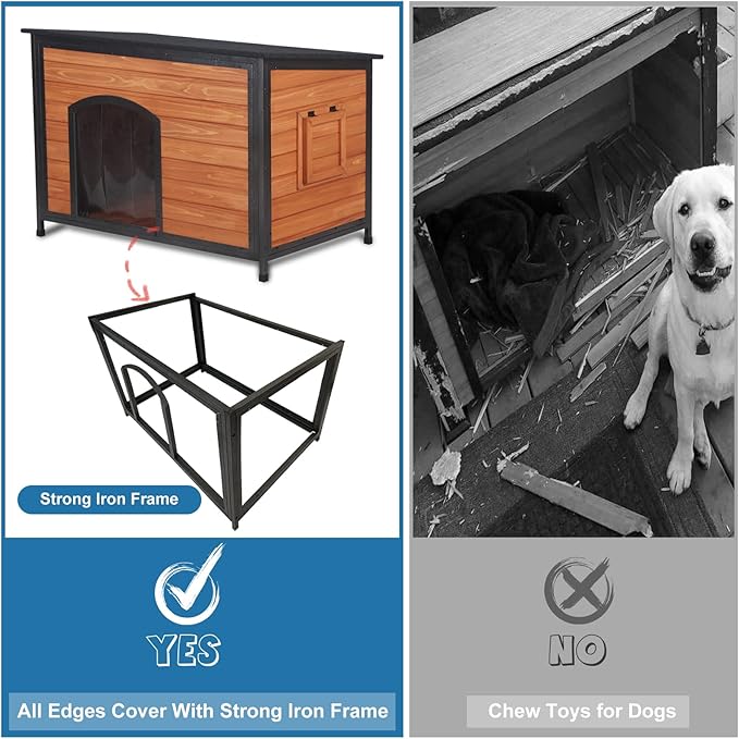 Dog House Outdoor Weatherproof 43.3" L Chew Proof Dog Kennel for Small Medium Large Dogs with Strong Metal Chew Proof Frame Raised Design-PurrikoPets