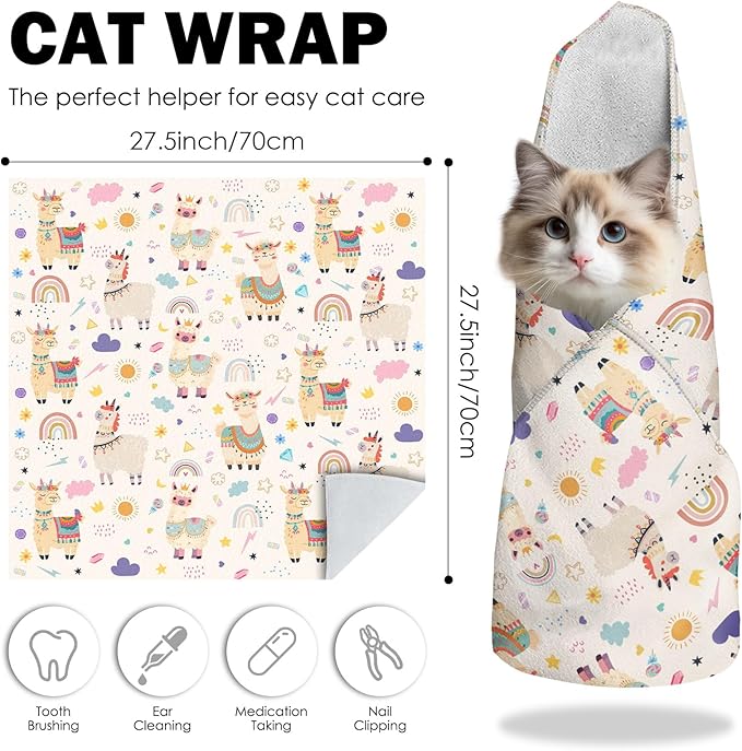 27.6"Cat Grooming Wrap, Self Adhesive Cat Wrap for Cutting Nails, Anti-Escape Calming Cat Swaddle Wrap for Medicine Ear Cleaning, Alpaca Anti-Scratch Cats Burrito Restraint Blanket, Practical Pet Tool-PurrikoPets