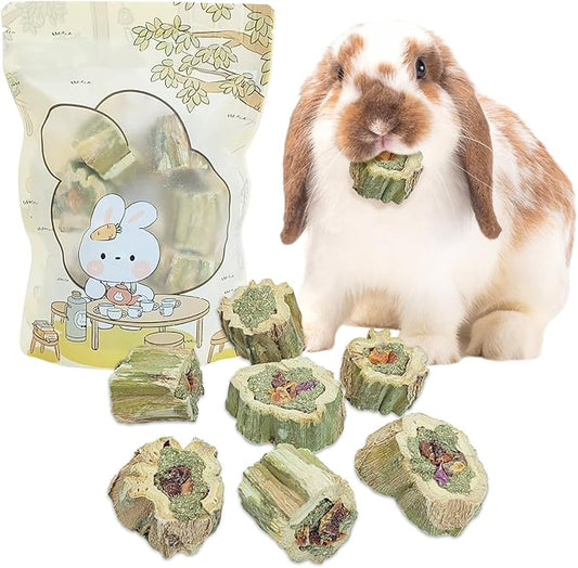 Fhiny Rabbit Chew Toys Natural Baked Papaya Wood Bunny Molar Treats Contain Alfalfa Grass Apple Carrot and Purple Sweet Potato Filling for Hamsters Guinea Pigs Chinchillas Teeth Grinding(0.22 lb)-PurrikoPets
