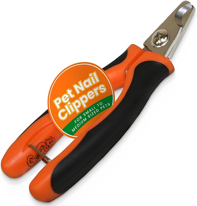 GoPets Nail Clipper for Small to Medium Pets, Quick Sensor Safety Guard, Heavy Duty Trimmer for Thick Nails, Stainless Steel Blades, Grooming Tool for Dogs & Cats, Non-Slip Handle, Built-in Nail File-PurrikoPets