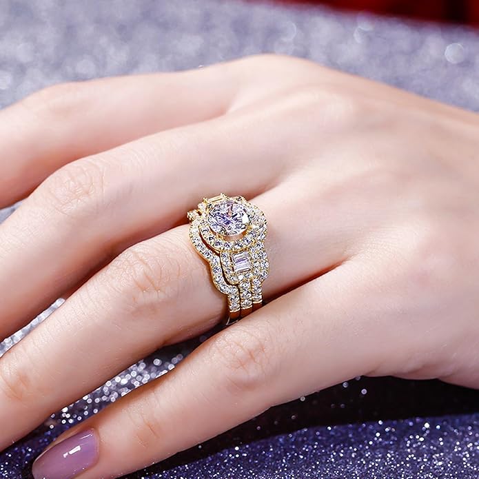 Jeulia 2 Carat Engagement Halo Rings for Women Sterling Silver Round Cut Bridal Set Cubic Zirconia Wedding Diamond Band Rings Promise Anniversary Rings for Her