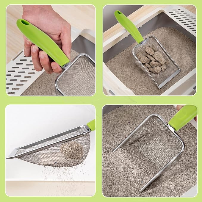 3PCS Stainless Steel Cat Litter Scoop,Litter Cleaner Corner Scoop Sand Sifter,Easy to Clean Cat Little Box, Sifting Litter Scoop Shovel for Reptile Terrarium Sand Waste-PurrikoPets