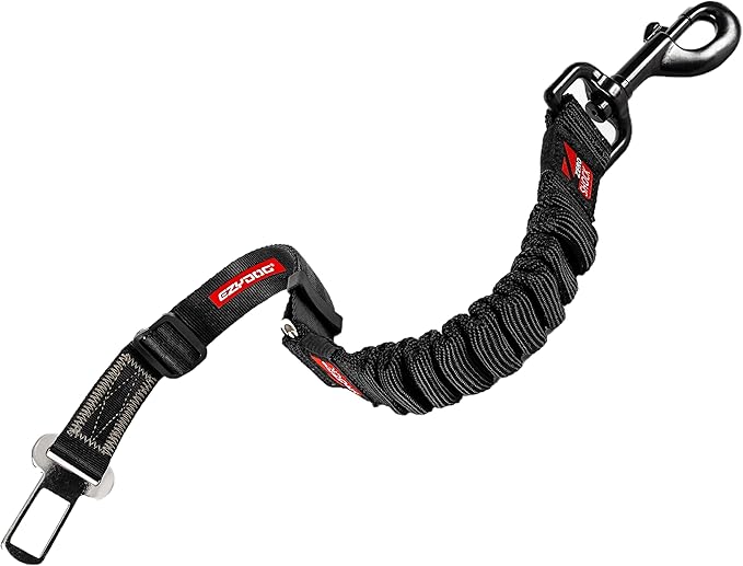 EzyDog Zero Shock Click - Shock Absorbing Dog Seat Belt Car Harness Attachment for Dogs - Adjustable Dog Restraints Seatbelts for Car Travel and Safety - (20in - 26in, Black)-PurrikoPets