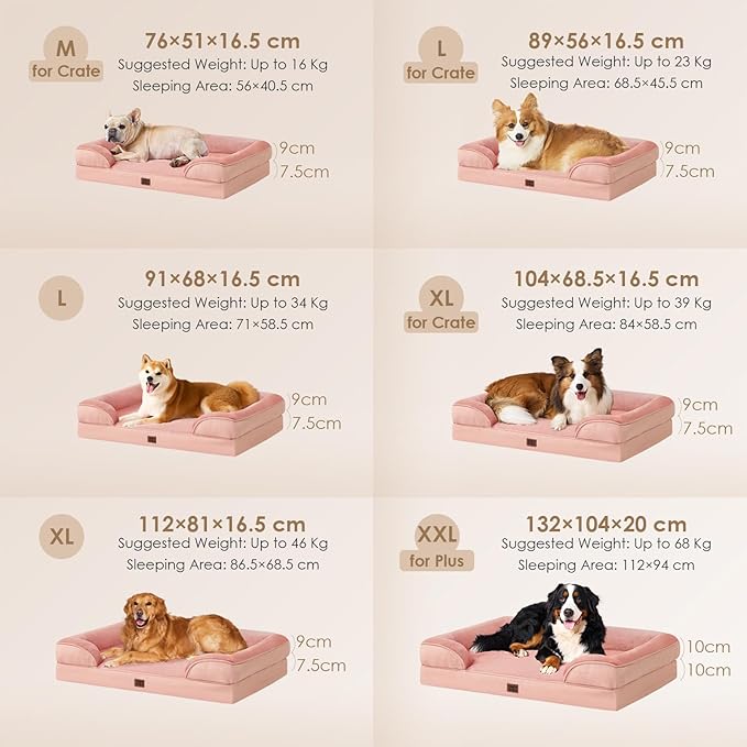 EHEYCIGA Orthopedic Dog Beds for Large Dogs, Waterproof Memory Foam Large Dog Bed with Sides, Non-Slip Bottom and Egg-Crate Foam Pet Couch Bed with Washable Removable Cover, Dusty Pink-PurrikoPets