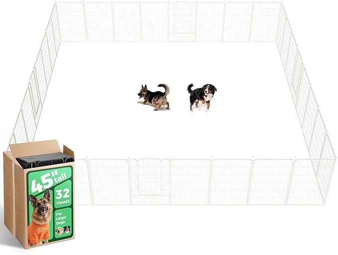 FXW Rollick Unleashed Dog Playpen for Indoor, Yard, RV Camping, 45 inch 32 Panels for Large Dogs, White│Patented-PurrikoPets