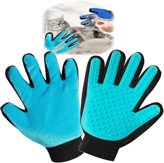 2 in 1 Cat Grooming Glove, Double-Sided Use Pet Hair Remover Glove, 1 Side is Gentle Grooming for Dogs, Cats, the Other is Effective Hair Remover for Furniture, Clothing (Light Blue, Right-Hand)-PurrikoPets