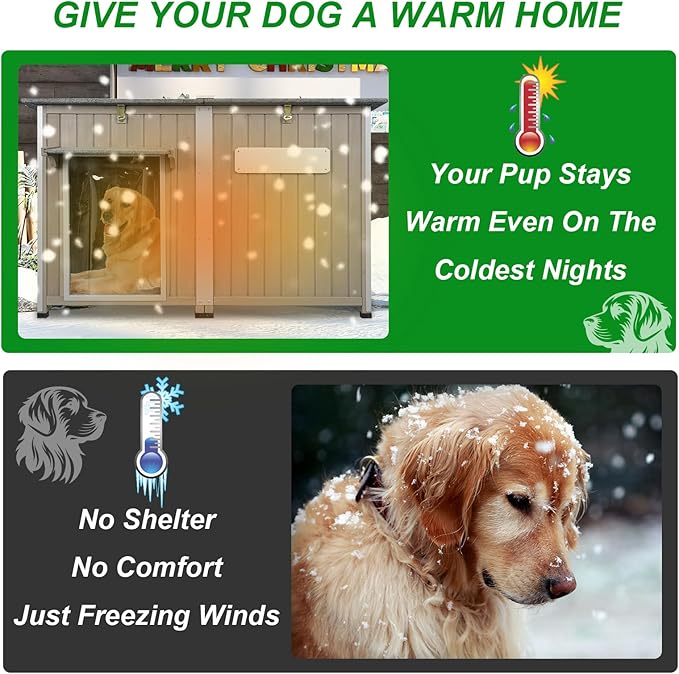 Dog House Outdoor Weatherproof & Wooden Dog Kennel with Chew-Proof Iron Frame，Removable Floor, Adjustable Vent Window, Easy Assembly for Large and Extra-Large Dogs 55.1" D x 33.1" W x 34.8" H-PurrikoPets