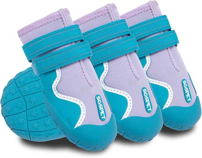 Dog Shoes, Waterproof Dog Boots & Paw Protectors with Anti-Slip Sole, 4pcs/Set Pet Dog Booties, Reflective Dog Shoes for Small Medium Large, Winter Snowy Summer Hot Pavement (Blue, 5# (M))-PurrikoPets