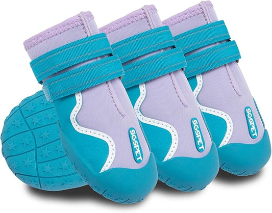 Dog Shoes, Waterproof Dog Boots & Paw Protectors with Anti-Slip Sole, 4pcs/Set Pet Dog Booties, Reflective Dog Shoes for Small Medium Large, Winter Snowy Summer Hot Pavement (Blue, 3# (XS))-PurrikoPets