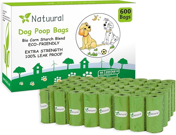 Dog Poop Bags Rolls-600 Counts, 40Rolls, Biodegradable Poop Bags Made of Cornstarch, 100% Leak Proof and Easy to Open (Green)-PurrikoPets