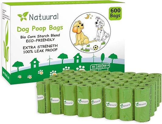 Dog Poop Bags Rolls-600 Counts, 40Rolls, Biodegradable Poop Bags Made of Cornstarch, 100% Leak Proof and Easy to Open (Green)-PurrikoPets