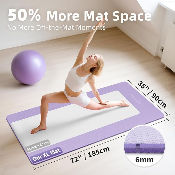Extra Large Yoga Mat - 72"x35", 72"x48", 78"x57" - Wide TPE Exercise Mat for Home, Stretching, Couples & Family Workouts - 6-12mm Thick, Non-Slip & Waterproof - with Carry Bag and Straps-PurrikoPets
