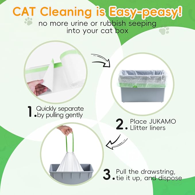60 Pack Cat Litter Box Liners for Meo Want SC01, MW-SC02, MW-LR01,1.5 Mil Thick Drawstring Heavy Duty Leak-proof Disposable Smart Self-Cleaning Litter Box Robot Waste Drawer Trash Bags 18" x 12.6"-PurrikoPets