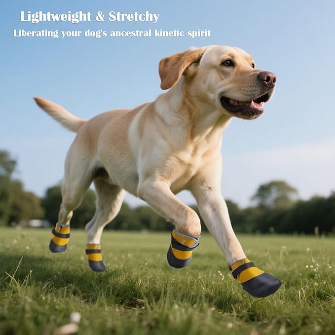 Dog Shoes Lightweight Dog Boots-Breathable Knitted Paw Protector with Adjustable Strap for Hot Pavement, Rain Walking, Hardwood Floors Anti Slip Reduce Noise, Prevent Licking Paws(Yellow,M)-PurrikoPets