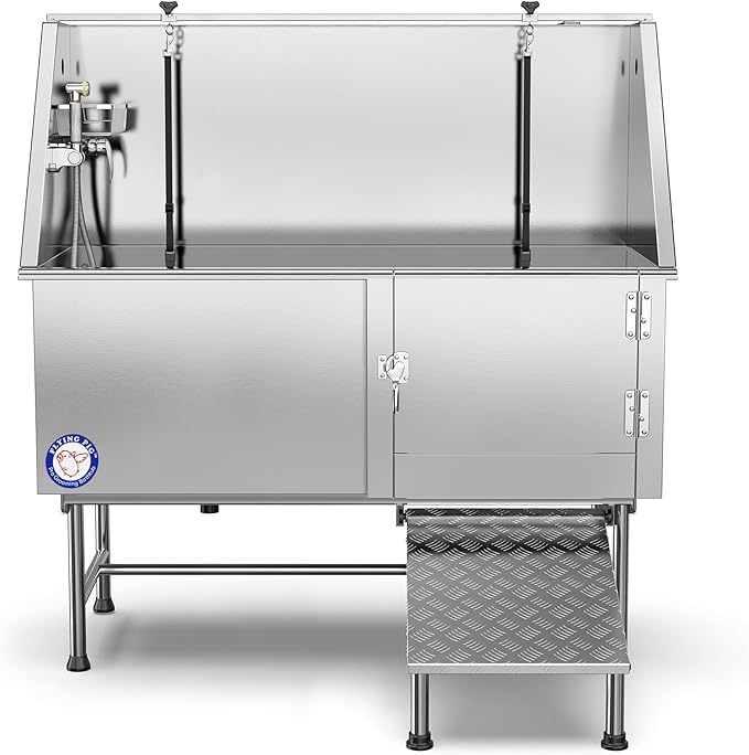 Flying Pig Grooming 62" Stainless Steel Pet Dog Bath Tub with Faucet (Right door/Left Drain), 62 x 27 x 58"-PurrikoPets
