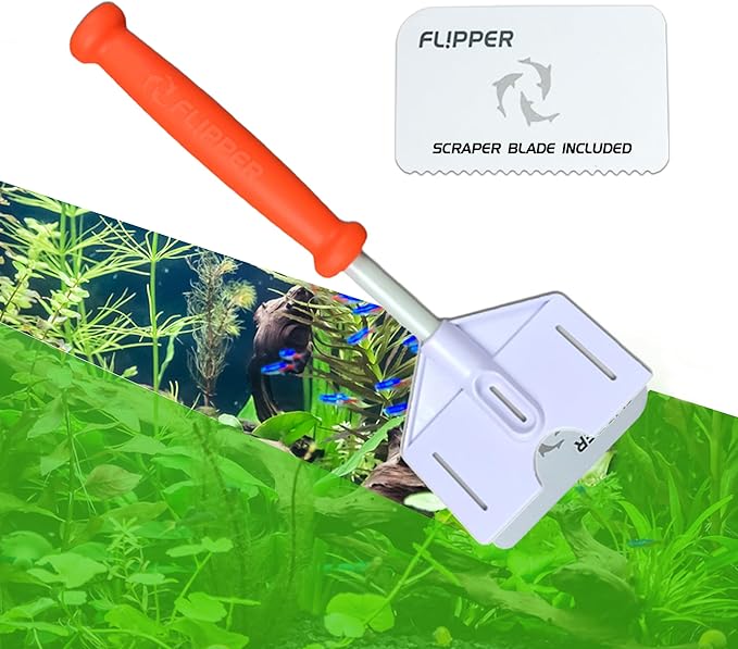FL!PPER Flipper Platinum Aquarium Algae Scraper | Glass & Acrylic Tank Cleaner with Serrated Blade for Efficient Aquarium Maintenance (10” Rigid Shaft)-PurrikoPets