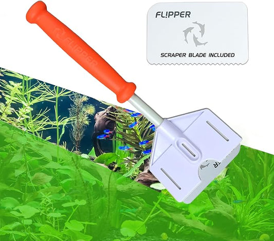 FL!PPER Flipper Platinum Aquarium Algae Scraper | Glass & Acrylic Tank Cleaner with Serrated Blade for Efficient Aquarium Maintenance (10” Rigid Shaft)-PurrikoPets