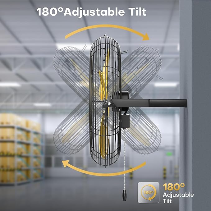 20 Inch Industrial Wall Mount Fan with 2 Pack, 5200 CFM Industrial Metal Wall Fans with Poweful Motor, 3 Speed, Heavy Duty Construction Indoor for Warehouse, Workshops, and Garage, UL Listed-PurrikoPets