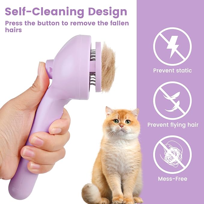 3 in 1 Cat Steam Brush, Pet Spray Hair Removal Comb for Shedding & Grooming, Water Brush for Cats Dogs Small Animals Long Short Haired with One-Click Release Button(Purple)-PurrikoPets