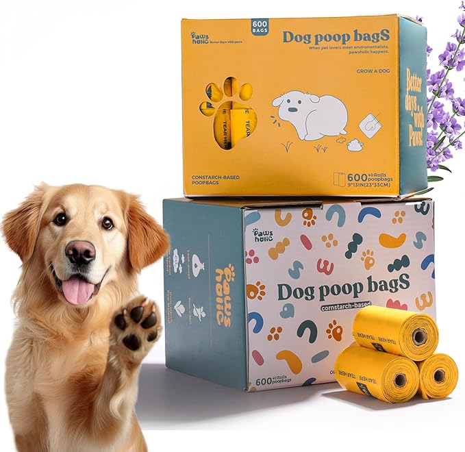 Dog Poop Bags Rolls Biodegradable 100% Leak Proof Thickened Waste Bags - 600 Count 40 Rolls - Cornstarch Based Doggie Poop Bag for Small and Big Dogs（Lavender）-PurrikoPets