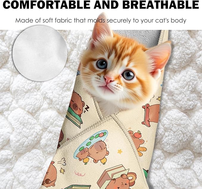 27.6"Cat Grooming Wrap, Self Adhesive Cat Wrap for Cutting Nails, Anti-Escape Calming Cat Swaddle Wrap for Medicine Ear Cleaning, Anti-Scratch Cats Burrito Restraint Blanket, Multifunctional Pet Tool-PurrikoPets